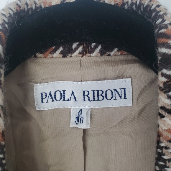 Vintage 100% wool Paola Riboni Brown Houndstooth blazer - Picture 4 of 14